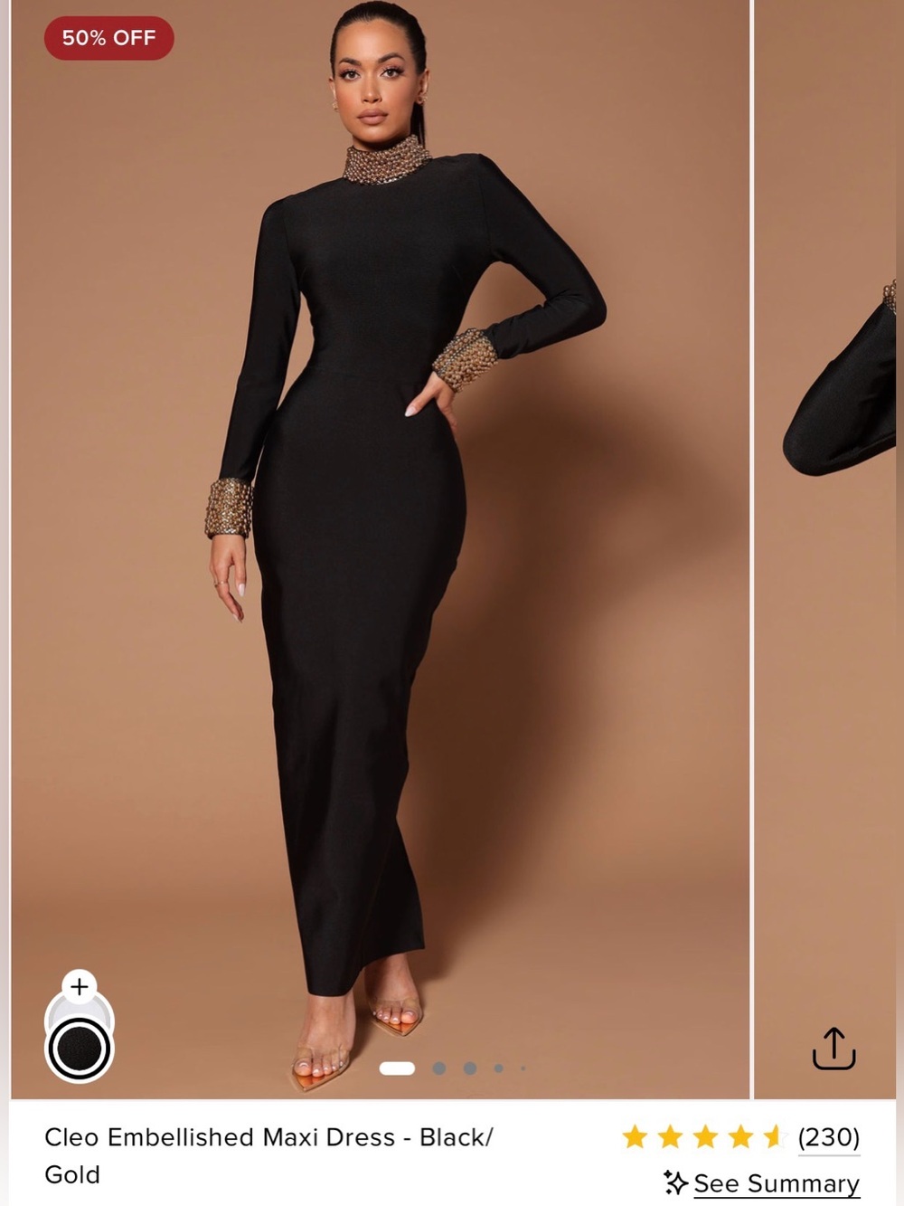 Fashion Nova Cleo Embellished Midi Dress - Black with Gold Trim